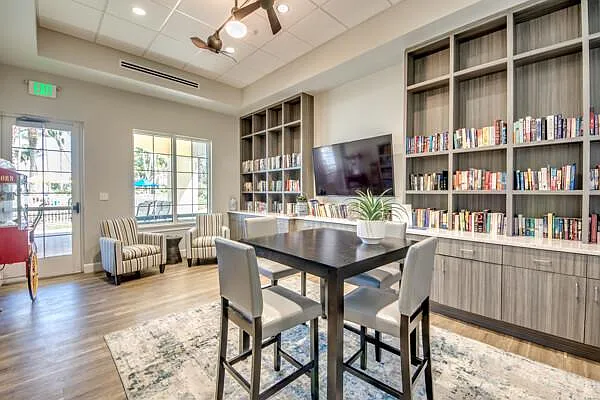 Sandoval community library and reading lounge with built-in bookshelves